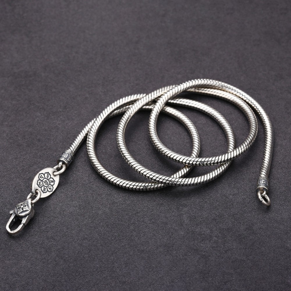 Pure S925 Sterling Silver Necklace Men 3mm Snake Link Chain 34-35g 21.6inch