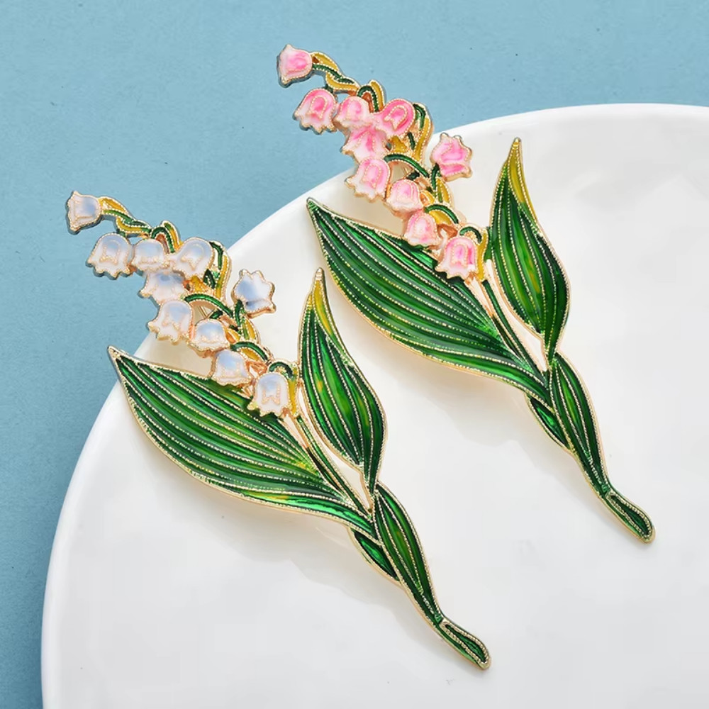 Elegant Enamel Blue Lily Flower Brooch Gold Pin Spring Summer Jewelry Gift Women