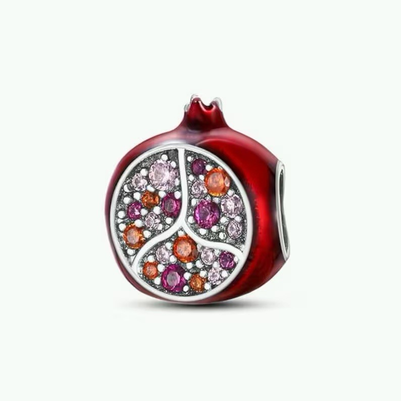 Pomegranate 92.5 Sterling Silver Red Charm Bracelet Pendant New Jewelry Gift