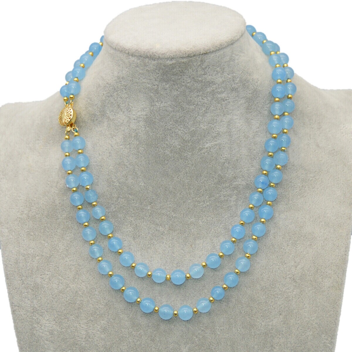 2 Rows 6/8/10mm Natural Round Multicolor Jade Gemstone Beads Necklace 18-19”