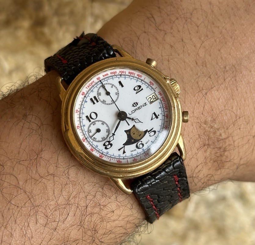 Vintage Lorenz Chronograph Moonphase Valjoux 7768 Mechanical Gold Plated 39mm