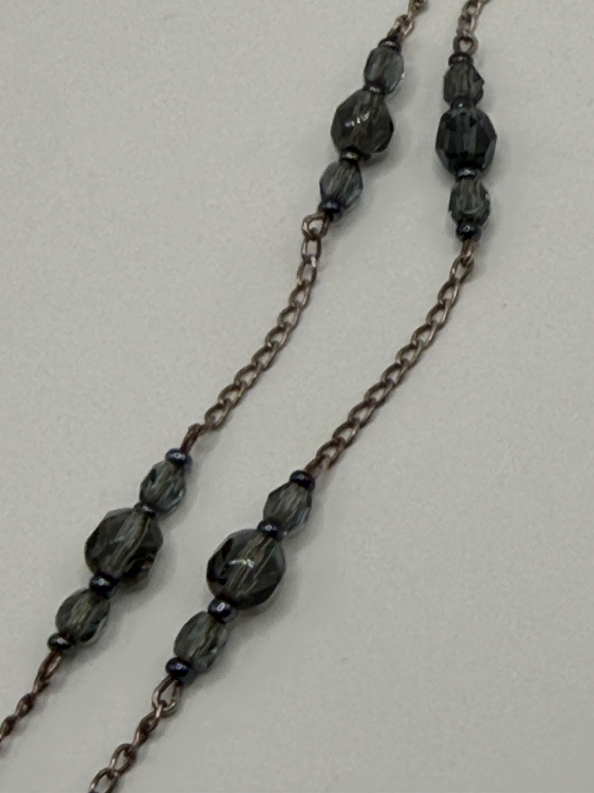 Sterling Silver Glass Blue Gray Bead Y Drop Necklace Lariat Italy 925 9.6 gram