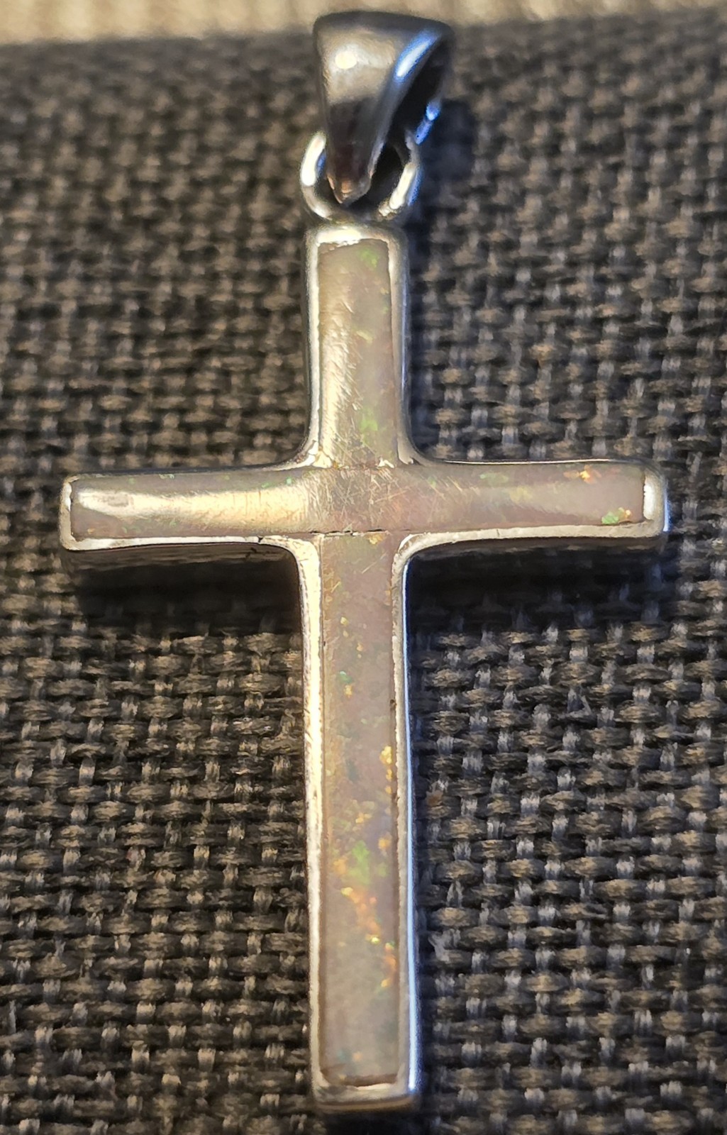 White Lab Opal Cross Pendant Sterling Silver 925 Pretty