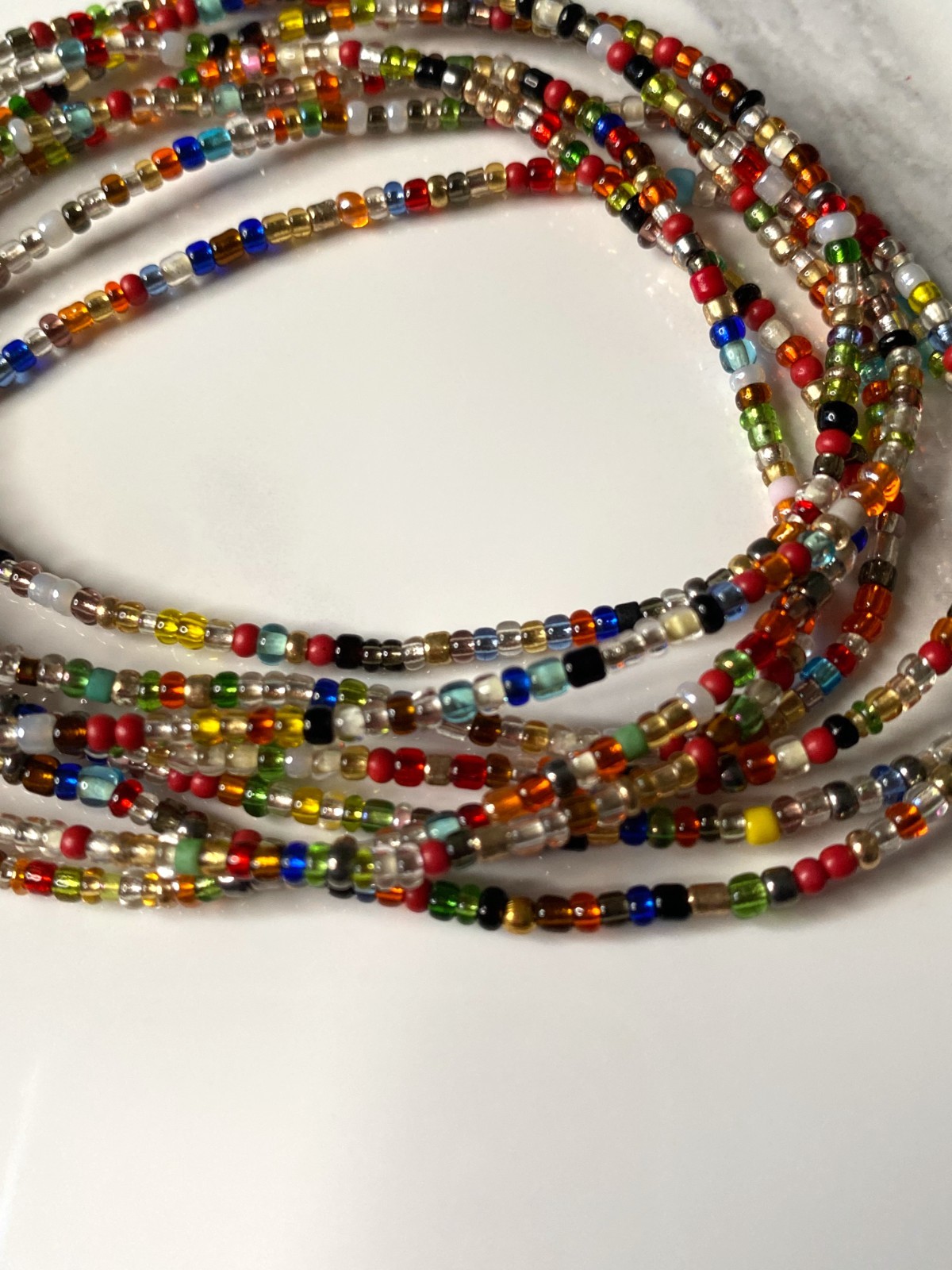 Green,Blue,White,and Mixed Beads (Sunny Days) 60-inch Tie-on Cotton Waist Beads