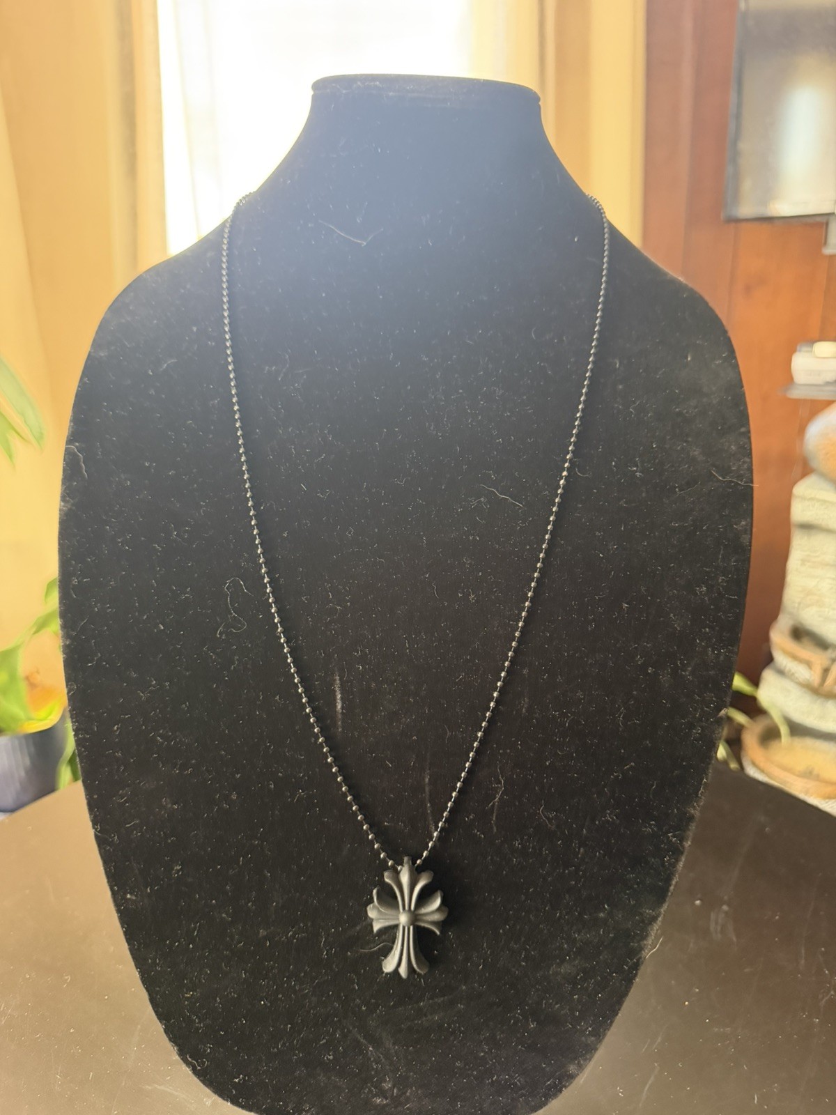 Chrome Goth Cross Style Necklace BLACK