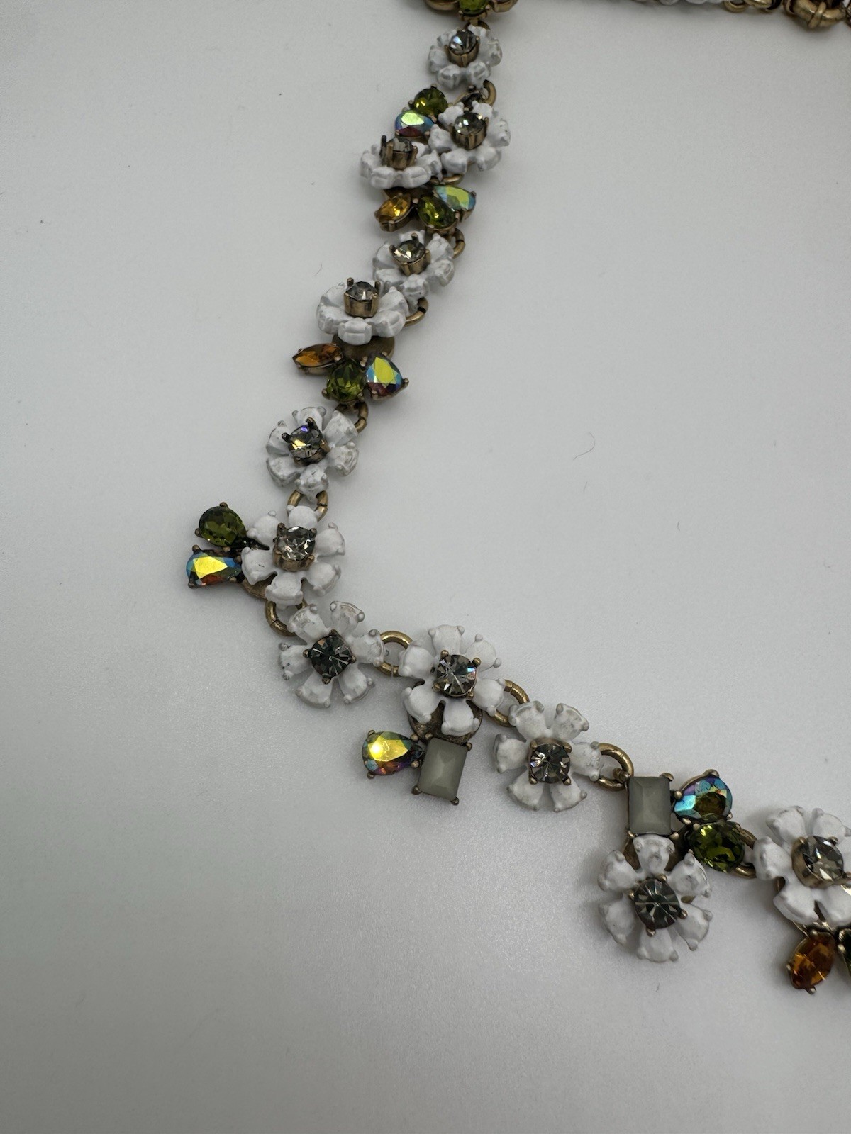 J Crew Amazing Floral Statement Bib Necklace Iridescent Pink Flowers Rhinestones