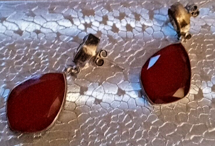 Red Onyx & Citrine Gem Stone Pure Silver-Plated Brass Earrings