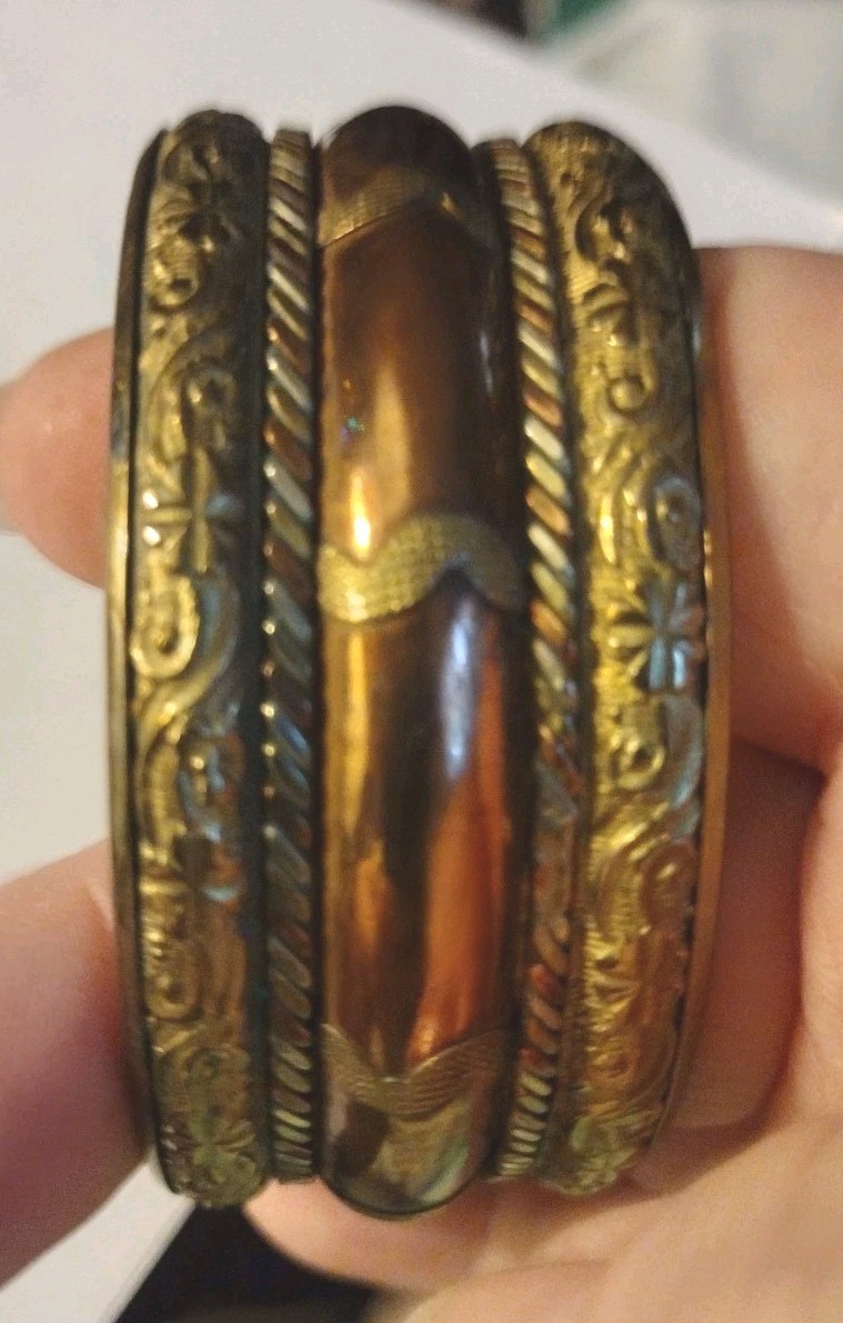 Vtg. Copper/Brass/Silver Bangle 2 1/8 In Wide, 2 1/2 In Diameter