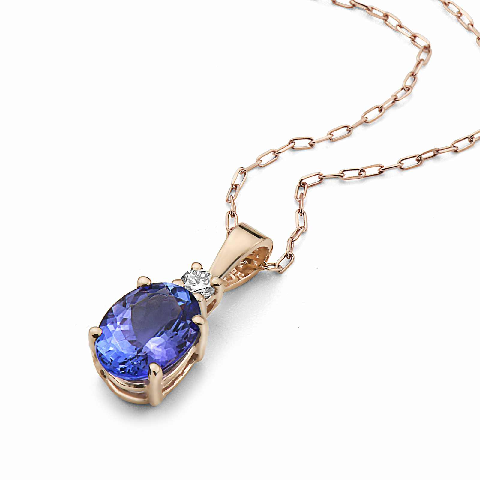 Birthstone 14K Rose Gold Tanzanite Nude Diamond 1.05 cts 18″ Pendant Necklace