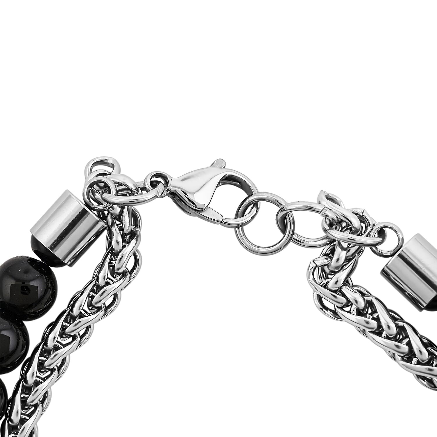 Tigers Eye and Black Onyx 32.80 ctw Beaded Bracelet in Stainless Steel 8-9In