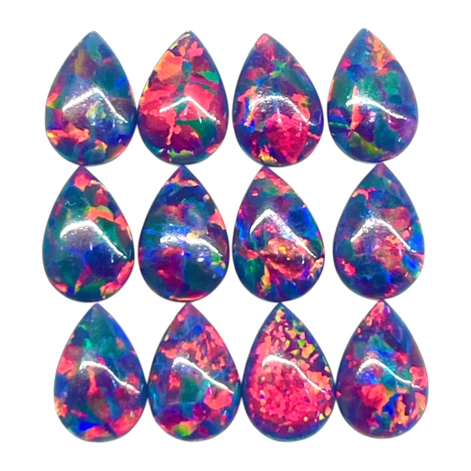 9 Pcs Australian Black Opal 6x4mm Pear AAA Quality Lab Created Gemstones Lot