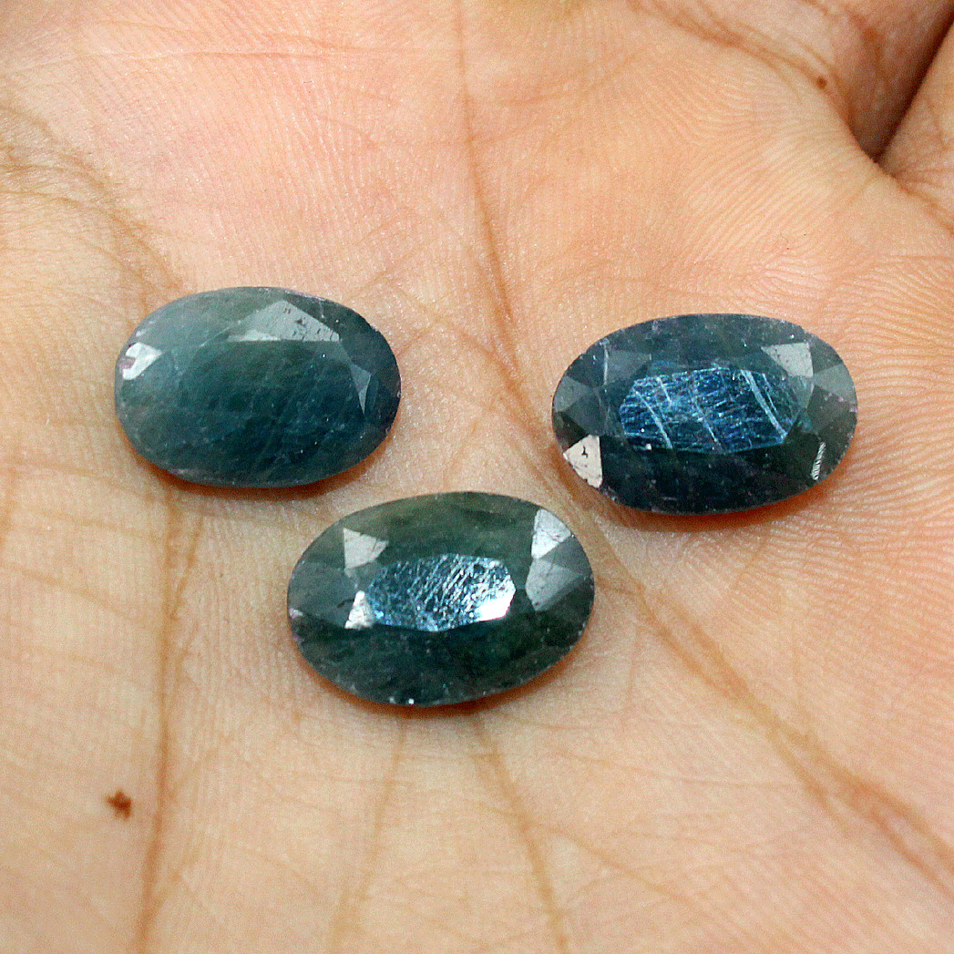 3 Pcs Madagascar Natural Blue Sapphire 15.4mm-15.7mm Oval Faceted Cut Gemstones