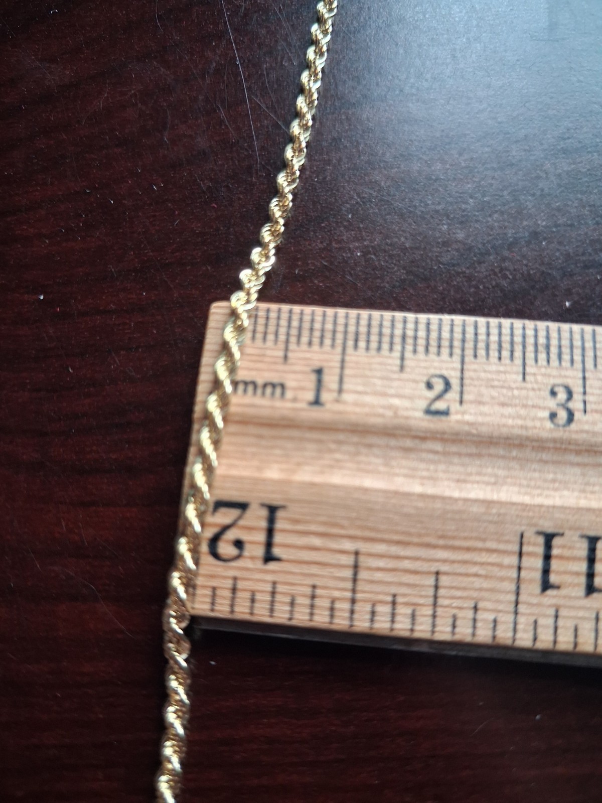 14k Yellow Gold Rope Chain 18 Inches Long 2 mm Wide New Italian made