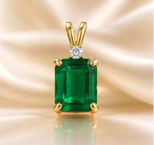2.0Ct Emerald Cut Simulated Emerald Pendant Necklace 14K Yellow Gold Plated