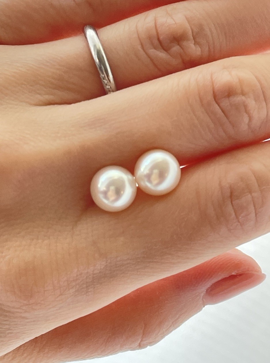Japanese Akoya Pearl Stud Earrings 9mm Untreated Natural Color K14 Solid Gold