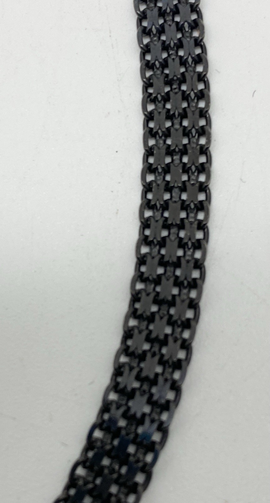 Vintage Black Gunmetal Sterling Silver Italy Flat Mesh Necklace 19”