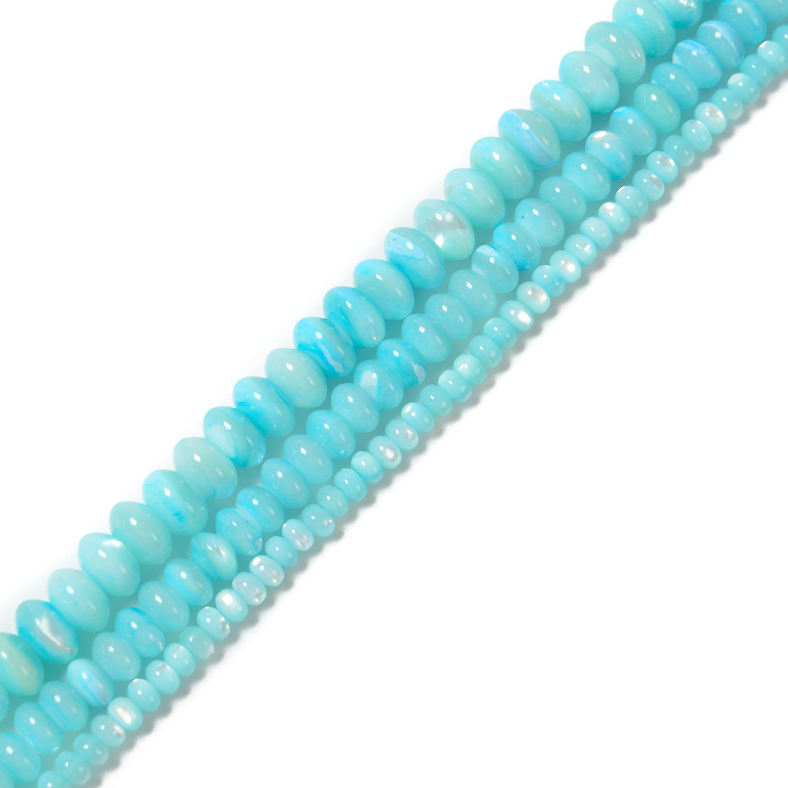 Aqua Blue MOP Shell Smooth Rondelle Beads Size 3x4mm 4x6mm 5x8mm 15.5”Strd
