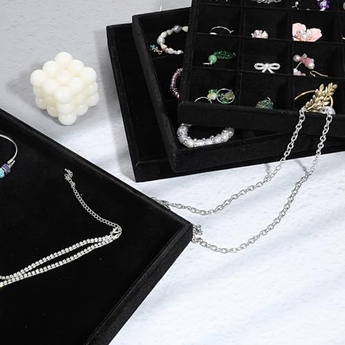 4 Pack Jewelry Tray, Stackable Velvet Jewelry Organizer Tray Jewelry-Tray