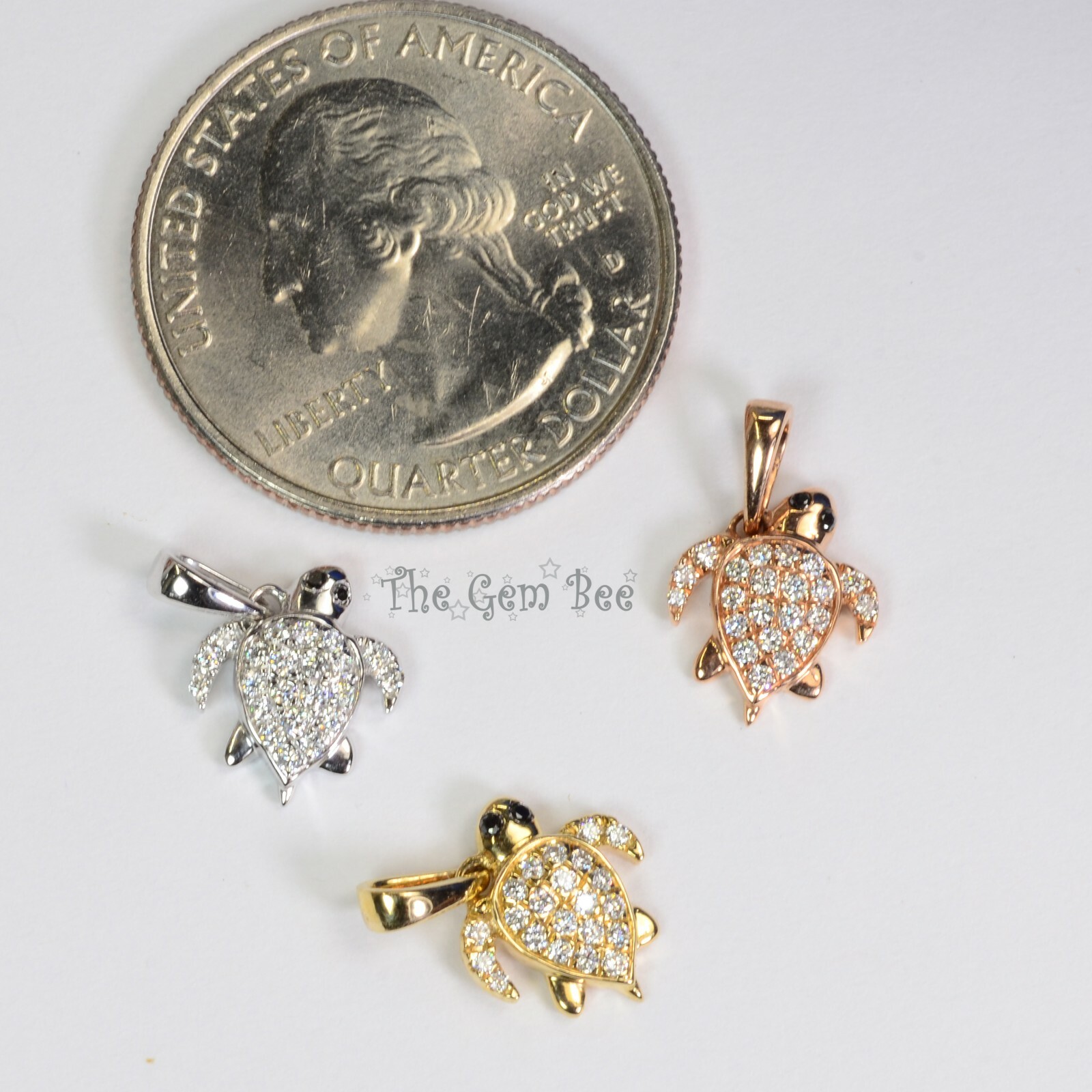 9.3×10.8mm 14K Rose Gold Diamond Petite Sea Turtle Charm Necklace Pendant