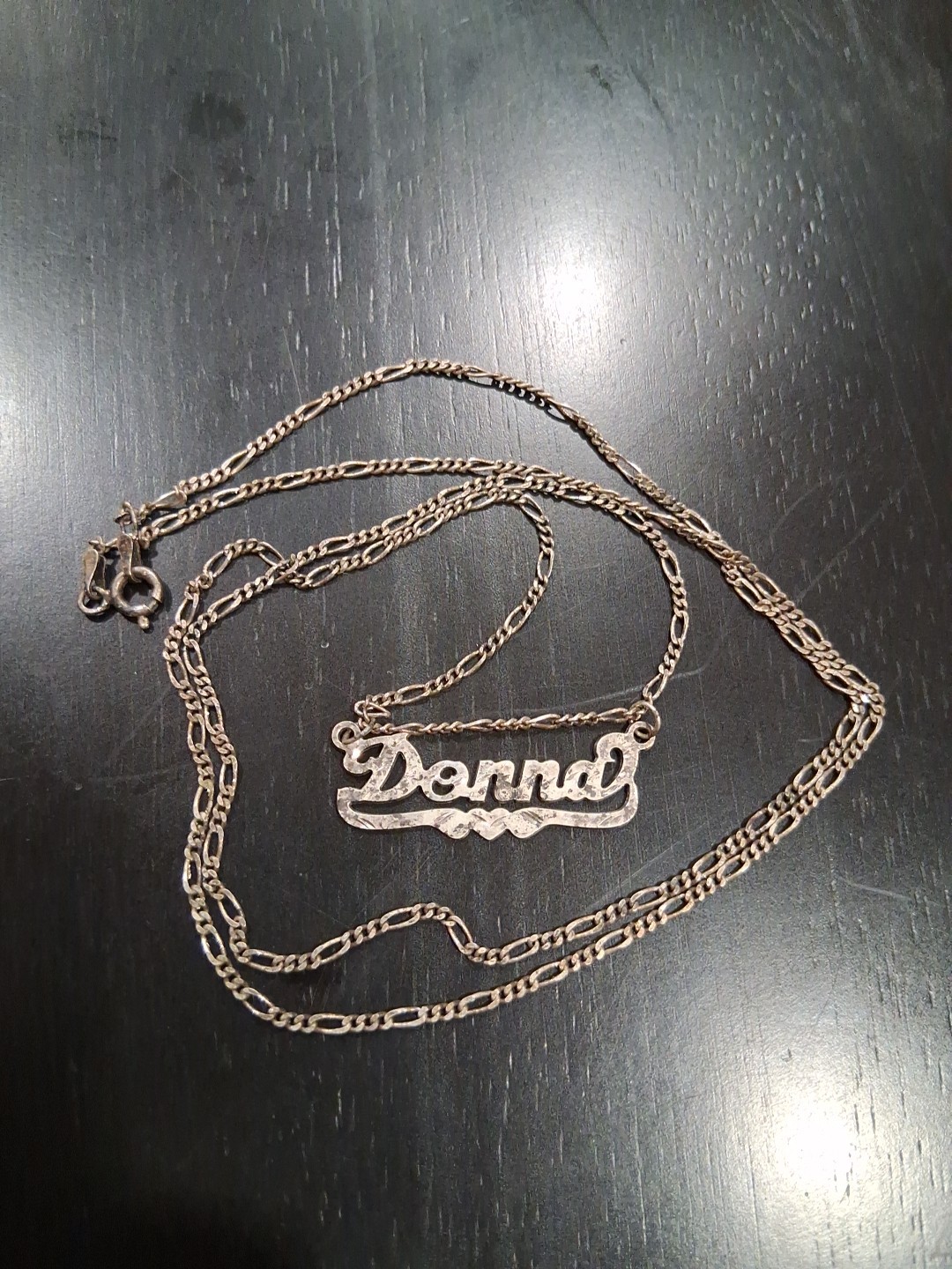28 Inch Sterling Silver 925 1.9 Mm Figuro Chain And Donna Name Charm Necklace