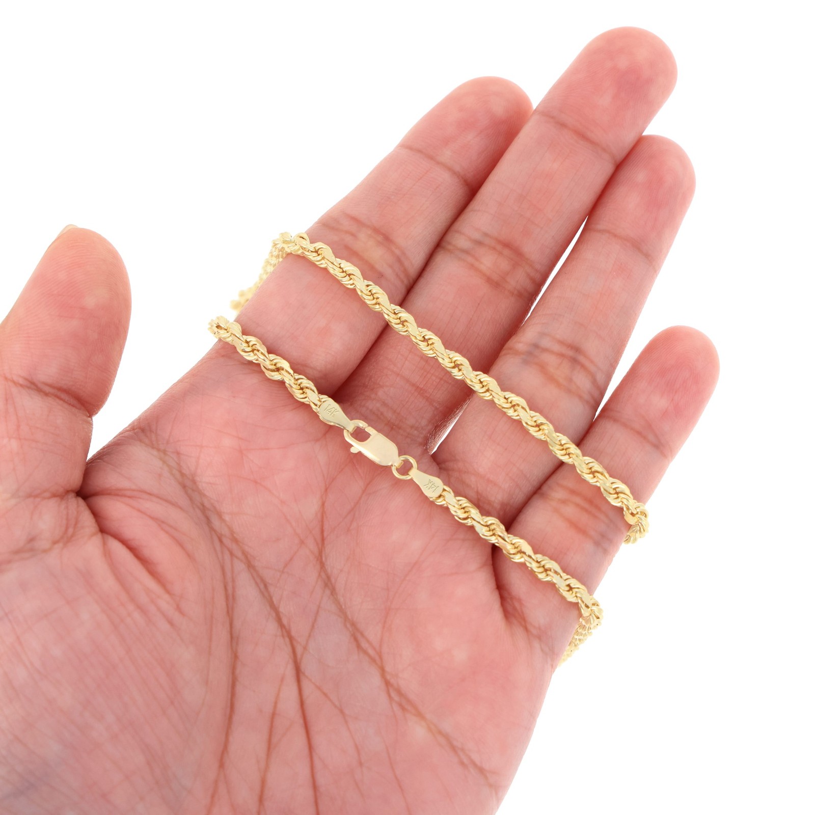 14K Yellow Gold 3mm Diamond Cut Rope Chain Link Bracelet Lobster Clasp 7″ 8″ 9″