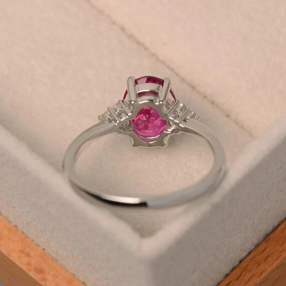 2.20 Ct Oval Cut Natural Pink Ruby & Diamond Wedding Ring 925 Sterling Silver