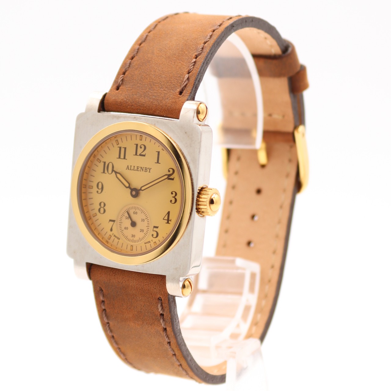 NOS 30mm Allenby 94214 Savannah 15J Men’s Quartz Wristwatch Steel & Gold Tone