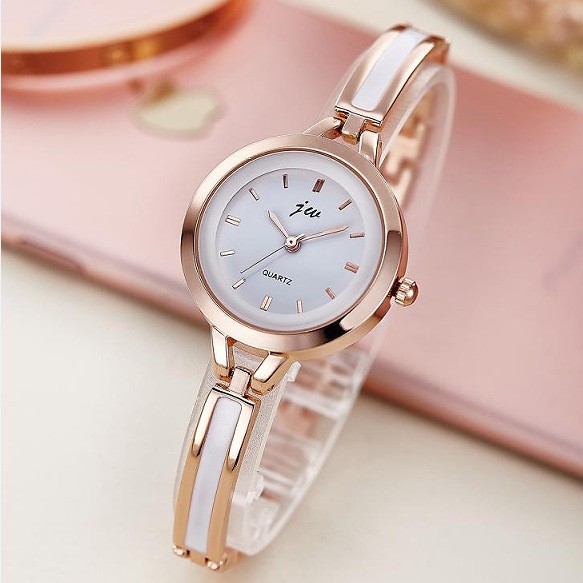 Women Rose Gold White Bangle Bracelet Watch Round Dial Quartz Jewelry