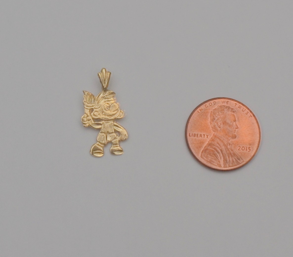 14K Yellow Gold Smurf Character Pendant 22.2mm x 10.9mm 1.1g Cartoon Charm P6