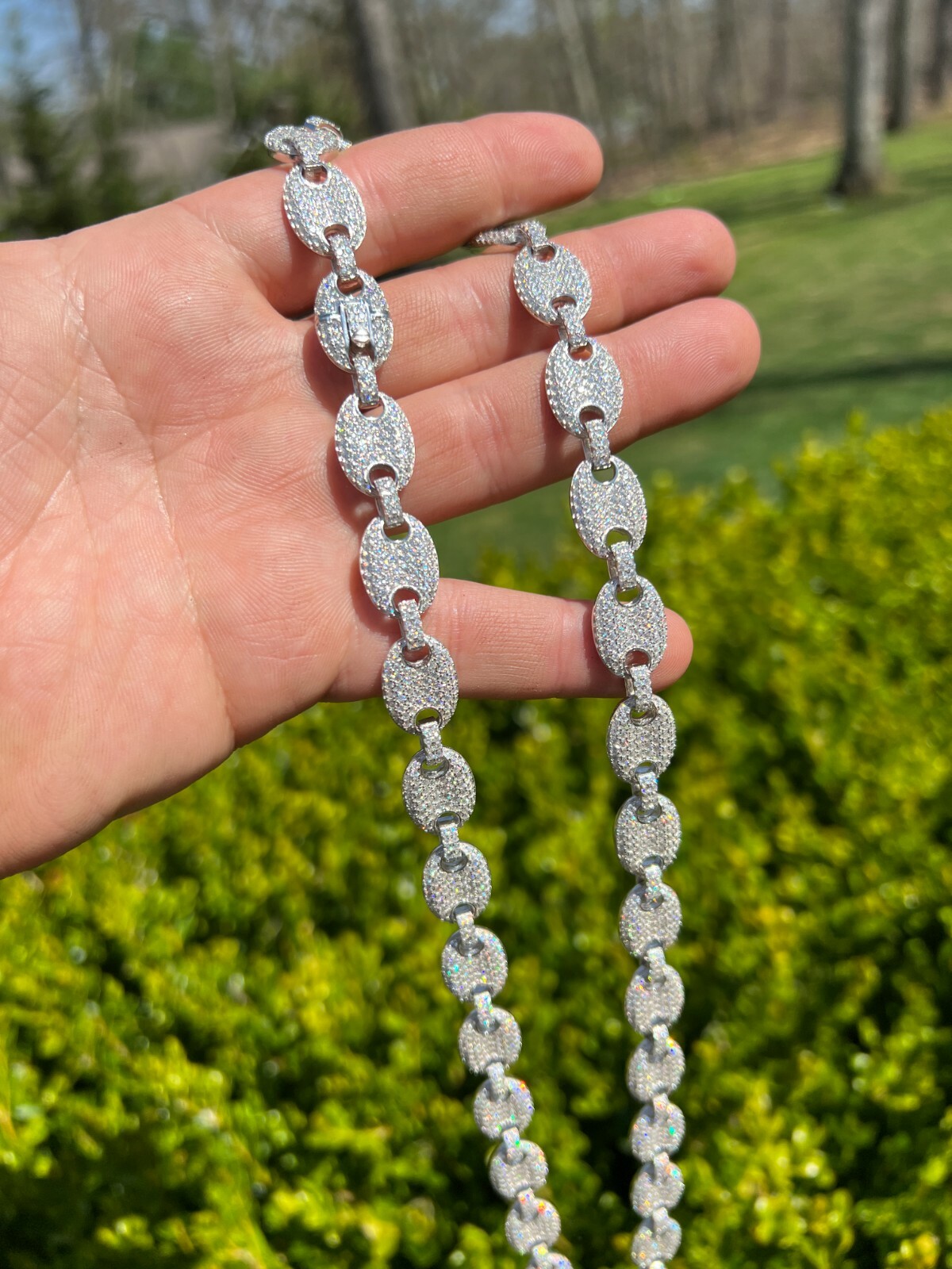 ICED Moissanite Puff Gucci Link Chain 12mm Hip Hop 925 Silver Passes Tester