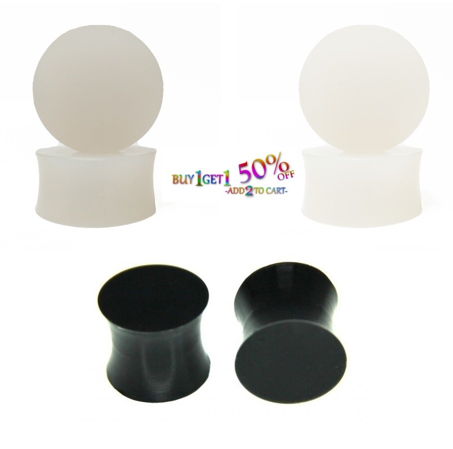 Pair 8g-40mm HAZY CLEAR SOLID SILICONE PLUGS Soft Double Flare Gauges Ear 2056