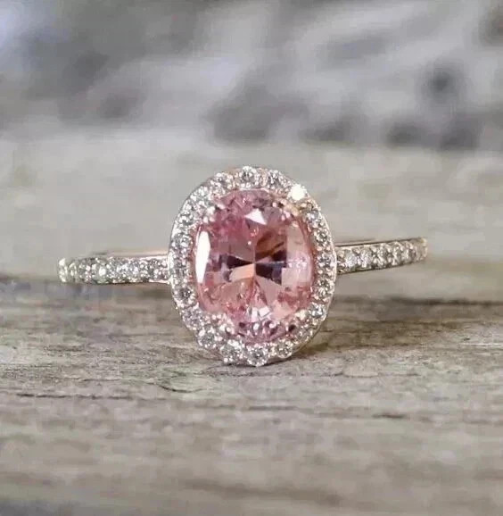3.50 Ct Oval Cut Natural Pink Sapphire Diamond 14K Rose Gold Ring Size 6 7