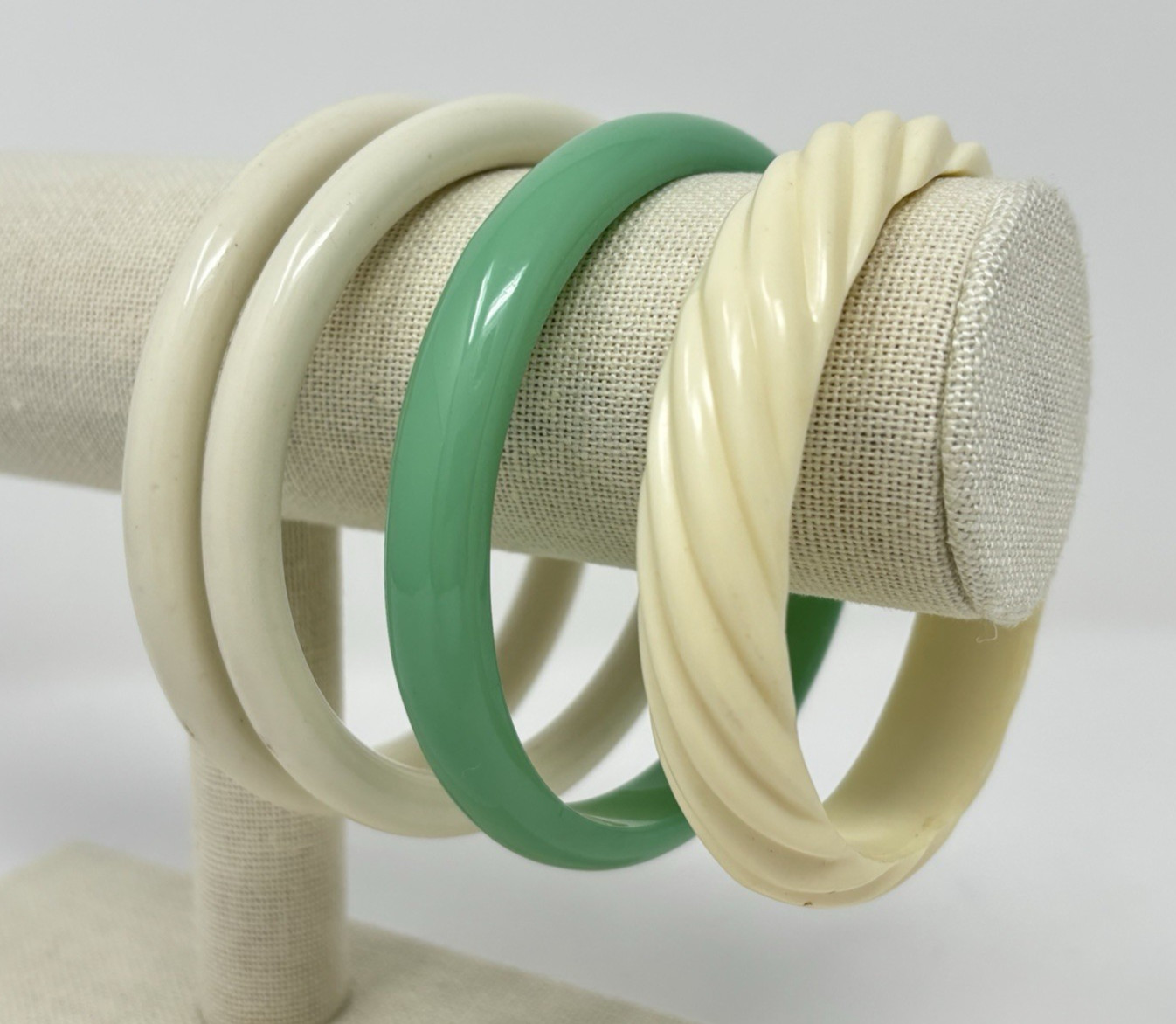 Vintage White Cream Turquoise Plastic Mixed Bangle Bracelet Set 4 Lot Stacking