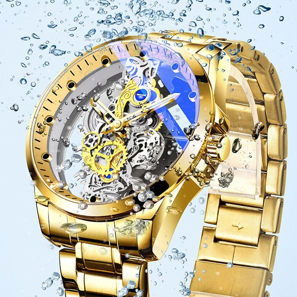 Hollow Skeleton Luxury Men’s Automatic Quartz Stainless Steel Watch Business USA