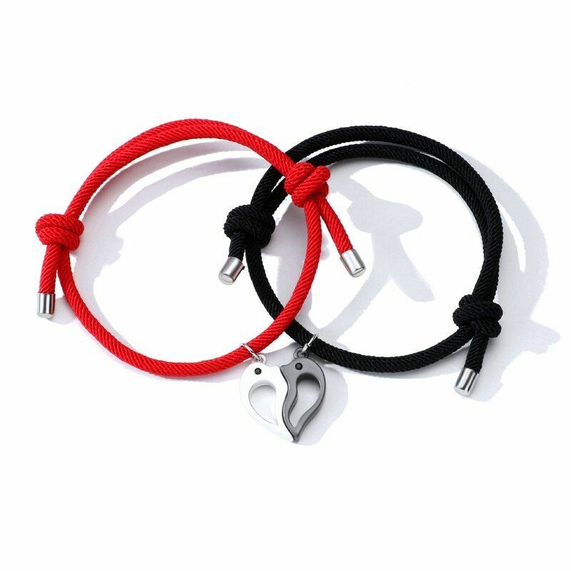 2 Pcs Magnetic Lover Couple Bracelet Heart Pendant Bracelets Fashion Jewelry NEW