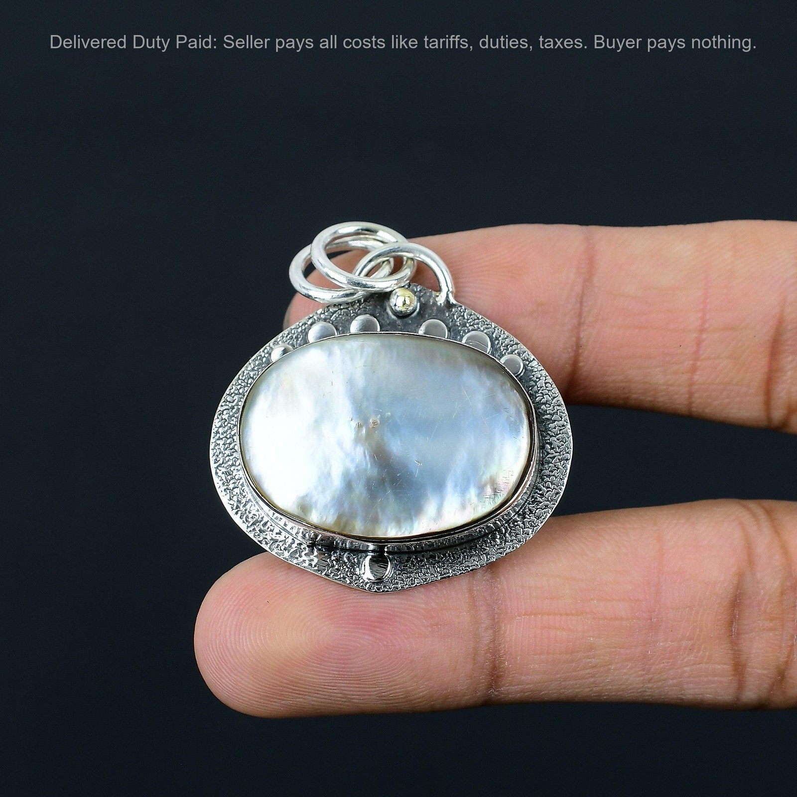 June Oval Natural Mother Of Pearl Artisan Birthday Pendant 925 Sterling Silver