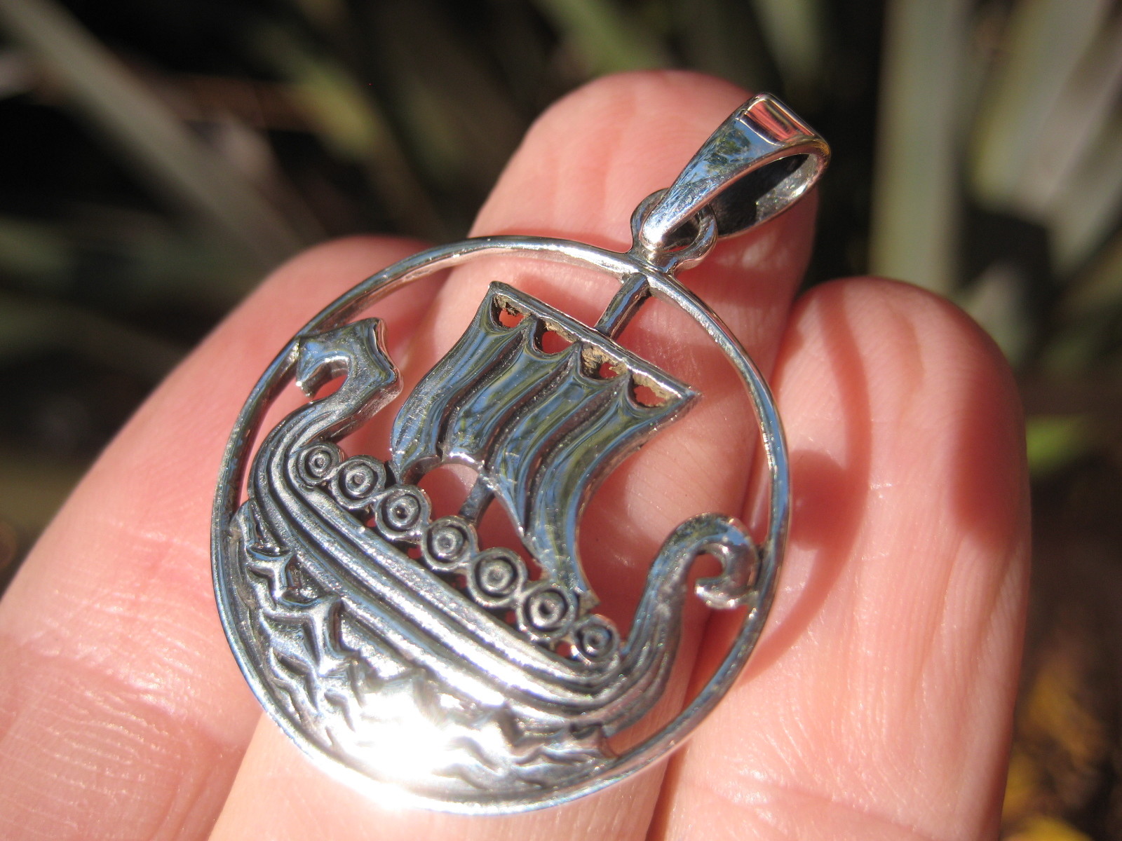 925 silver Norse viking ship boat pendant necklace Thailand jewelry art A14