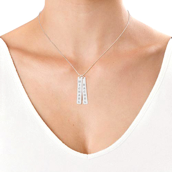 Personalized Monogram Initial Name Bar Necklace Stainless Steel Custom Engr