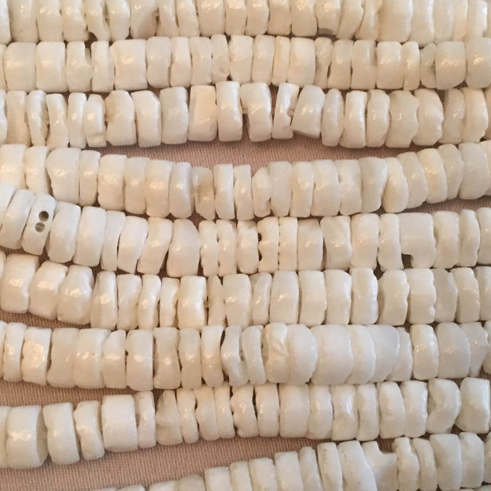 24-inch Strand Litob (Natural) Hand-Cut Heishi Shell Beads, Approx. 5-5.5mm diam
