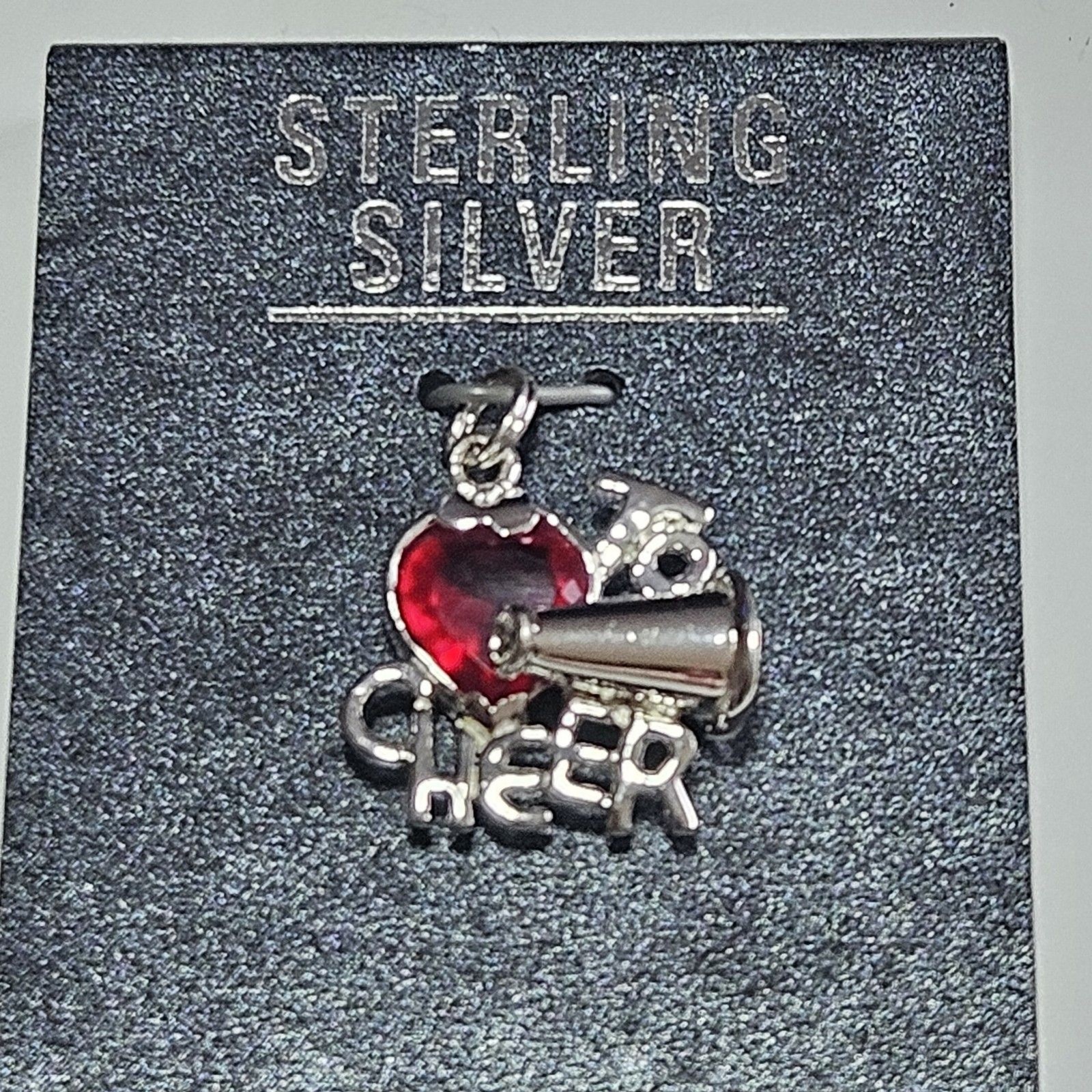JCF Red Rhinestone Heart Cheer Charm Sterling Silver Nwt Cheerleading