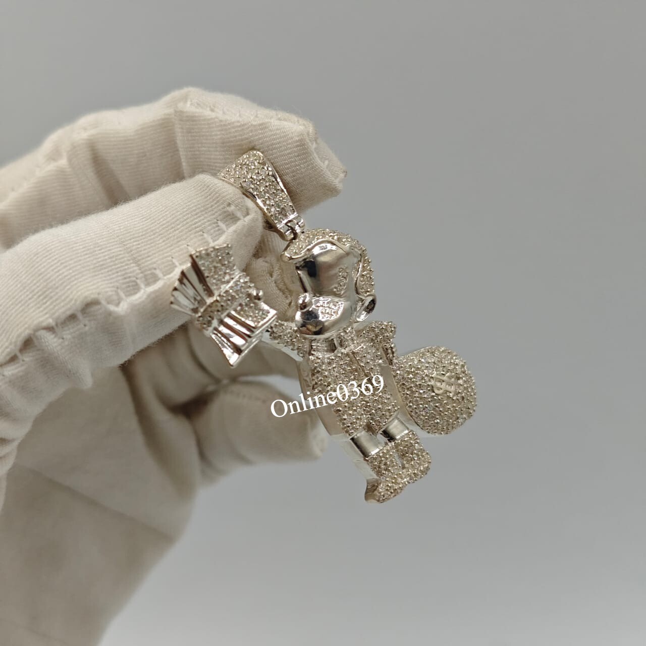 Bust Down I2 Real Diamond Riche Rich Money Bag Charm Pendant Men’s 925 Silver