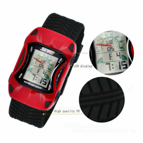 SKMEI Kids Alarm Date Racing Car Toy Digital Wristwatch Water Resistant 5ATM
