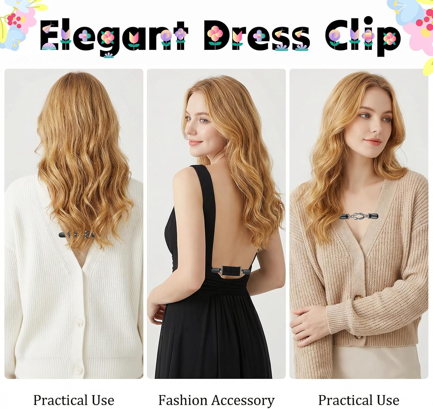 3 Pcs Dress Waist Clip, Black Elastic Dress Clips Vintage Waist Cincher & Shirt