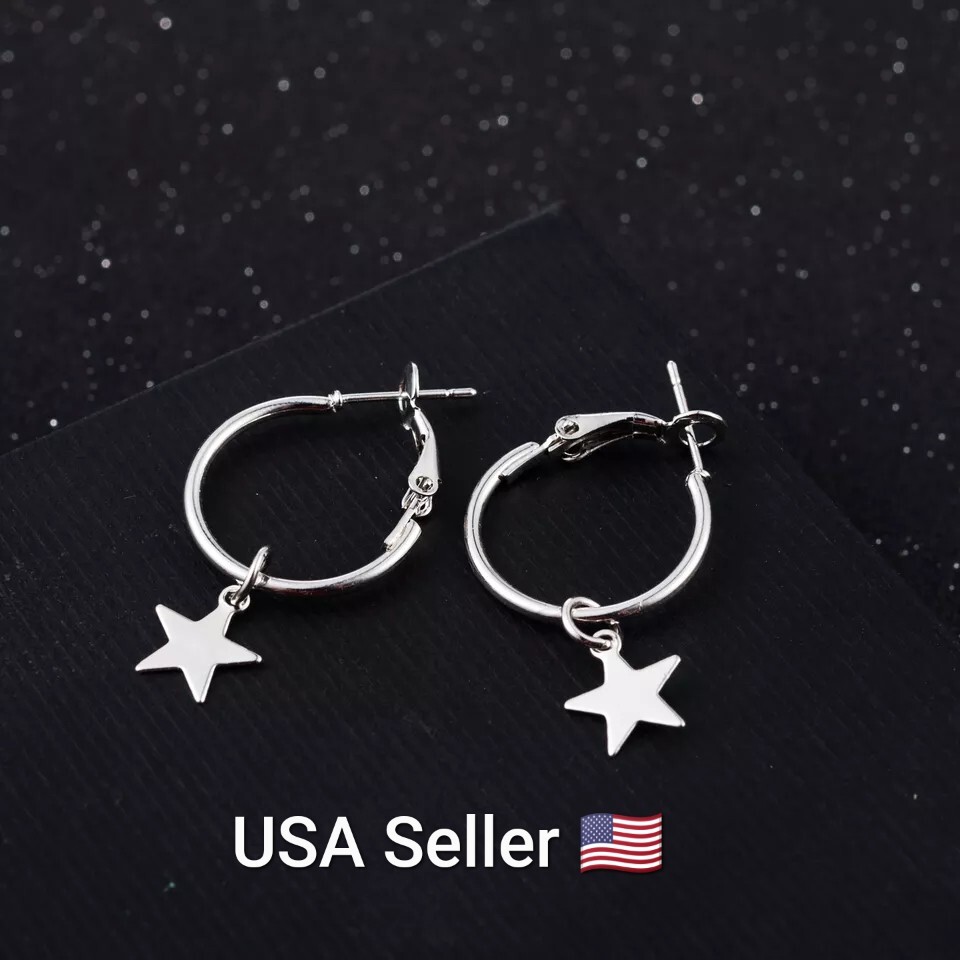 New Simple Round Silver Star Tassel Drop Dangle Earrings Women Earrings Stud Ear