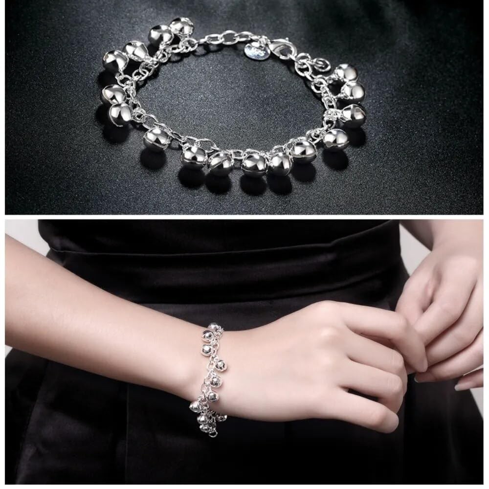 New 925 Sterling Silver Adjustable Bells Chain Bracelet/Anklet Sounds Bead Chain