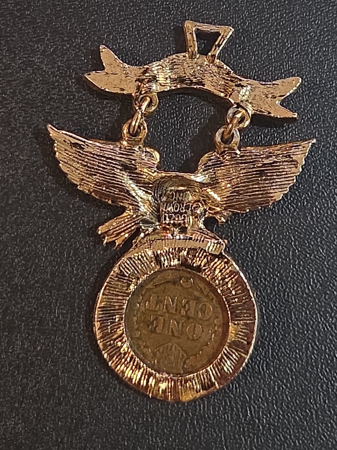Gold Crown Inc. Signed Vintage Patriotic Pendant W/ Eagle And Indian Head Cent