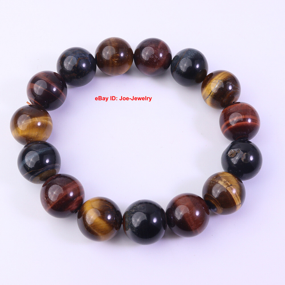 Natural Brown Tiger’s Eye 14mm Round Bead Handmade Bracelet Fit Wrist 6.88inch