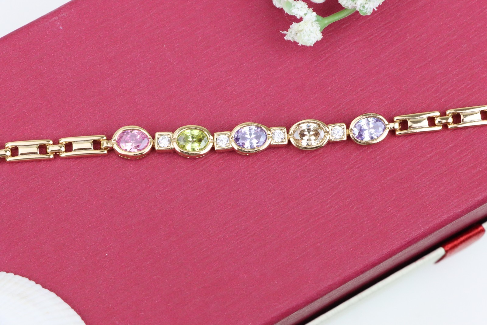 Rose Gold Plated Adjustable Bracelet, XPBL0755 Elegant Oval Multicolor Gem