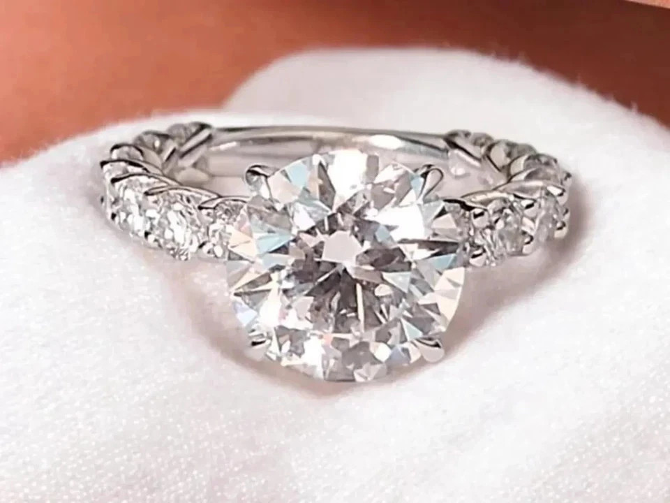 IGI 5CT F/VS1 Round Lab Grown Diamond Women Engagement Ring Set 14k White Gold