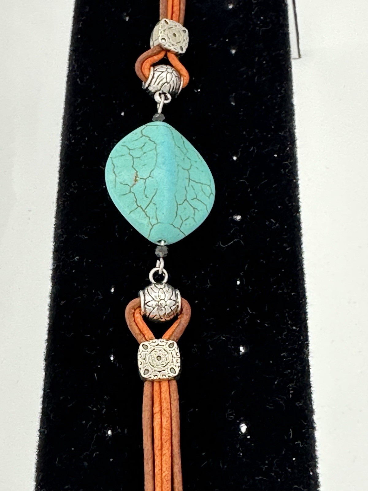 3D Unisex 8.25″, Turquois Simulant with Brown and Orange Leather Bracelet